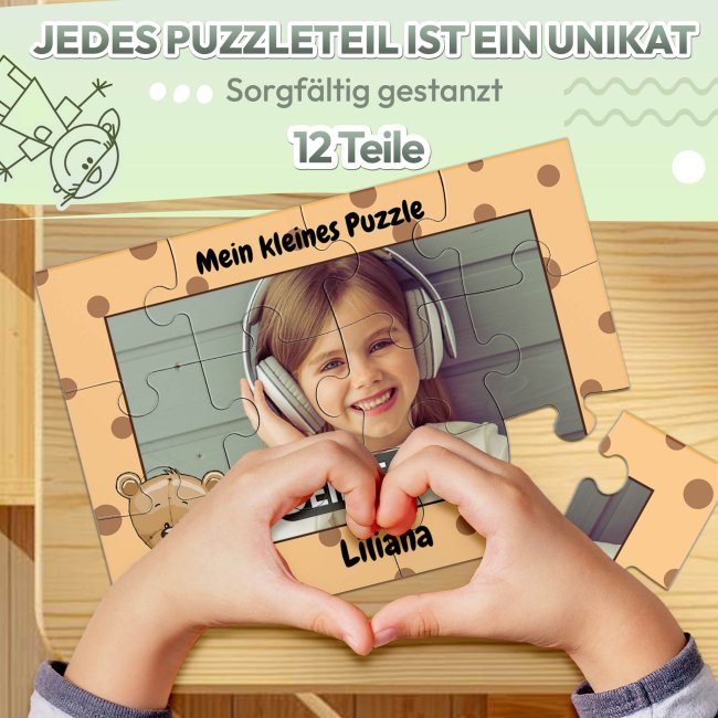 Holzpuzzle mit Foto selbst gestalten f&uuml;r Kinder - Kleines Puzzle mit Name - B&auml;r - 12 Teile