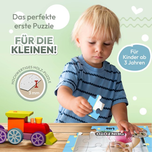 Holzpuzzle mit Foto selbst gestalten f&uuml;r Kinder - Kleines Puzzle mit Name - Eule - 12 Teile