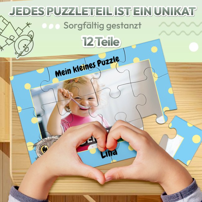 Holzpuzzle mit Foto selbst gestalten f&uuml;r Kinder - Kleines Puzzle mit Name - Eule - 12 Teile