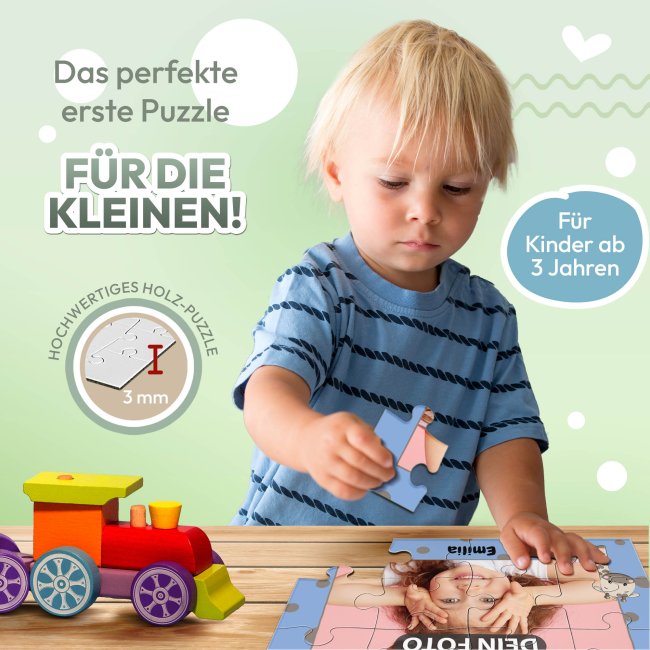 Holzpuzzle mit Foto selbst gestalten f&uuml;r Kinder - Kleines Puzzle mit Name - Giraffe - 12 Teile