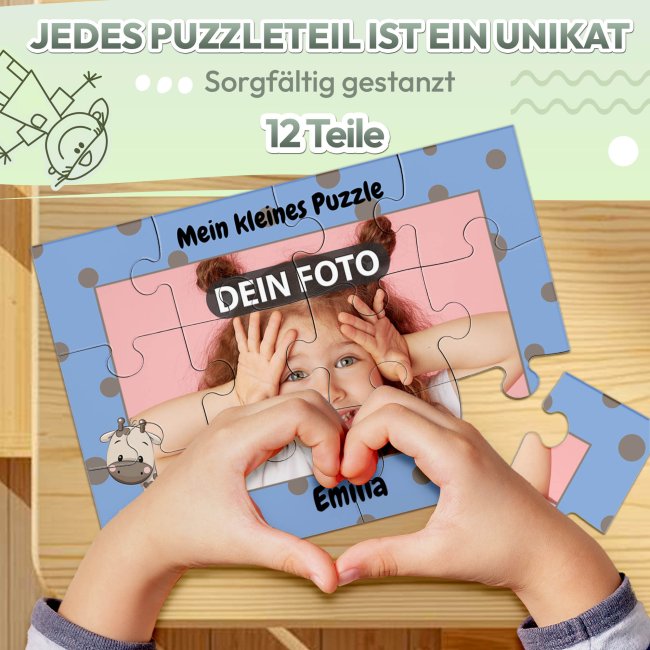 Holzpuzzle mit Foto selbst gestalten f&uuml;r Kinder - Kleines Puzzle mit Name - Giraffe - 12 Teile