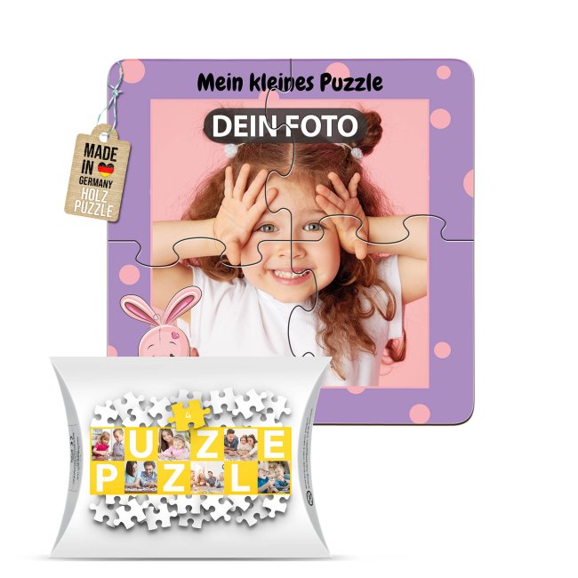Holzpuzzle mit Foto selbst gestalten f&uuml;r Kinder - Kleines Puzzle mit Name - Hase - 4 Teile