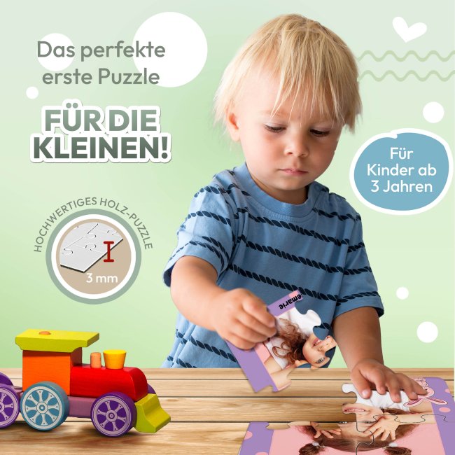 Holzpuzzle mit Foto selbst gestalten f&uuml;r Kinder - Kleines Puzzle mit Name - Hase - 4 Teile