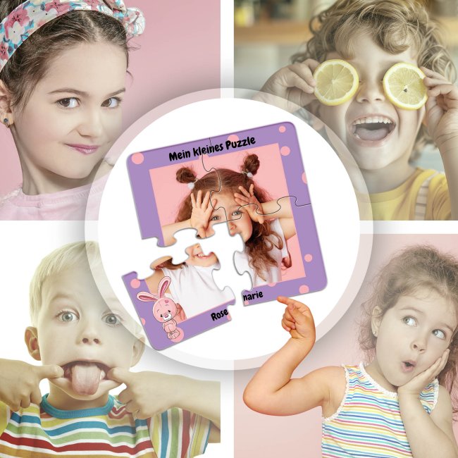 Holzpuzzle mit Foto selbst gestalten f&uuml;r Kinder - Kleines Puzzle mit Name - Hase - 4 Teile