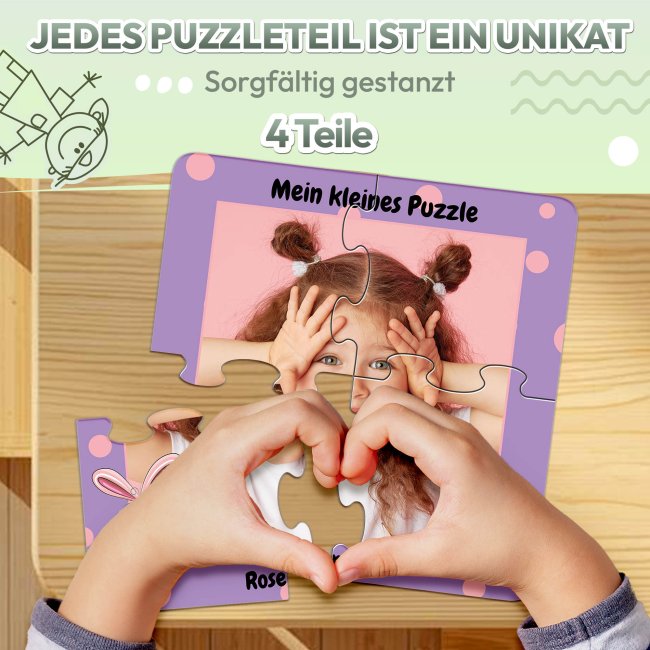 Holzpuzzle mit Foto selbst gestalten f&uuml;r Kinder - Kleines Puzzle mit Name - Hase - 4 Teile