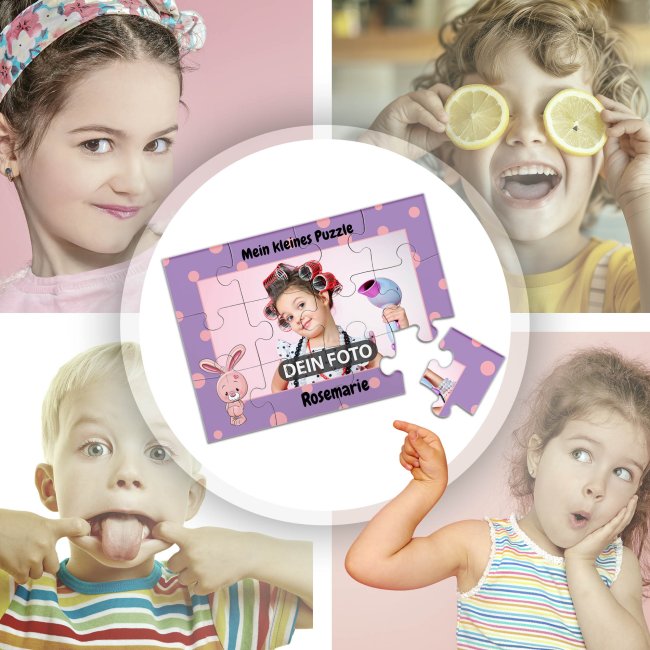 Holzpuzzle mit Foto selbst gestalten f&uuml;r Kinder - Kleines Puzzle mit Name - Hase - 12 Teile