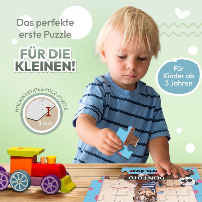 Holzpuzzle mit Foto selbst gestalten f&uuml;r Kinder - Kleines Puzzle mit Name - Panda - 12 Teile