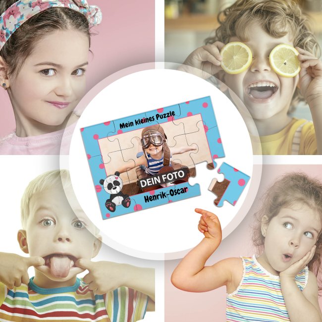 Holzpuzzle mit Foto selbst gestalten f&uuml;r Kinder - Kleines Puzzle mit Name - Panda - 12 Teile