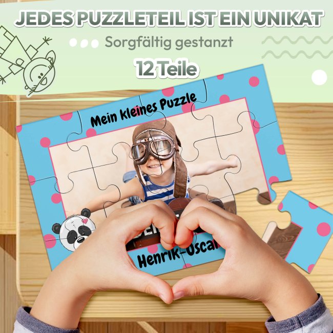 Holzpuzzle mit Foto selbst gestalten f&uuml;r Kinder - Kleines Puzzle mit Name - Panda - 12 Teile