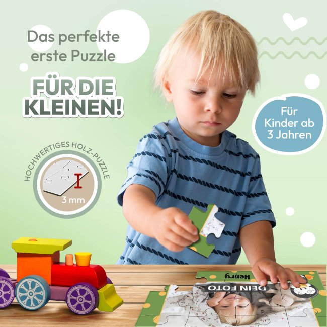 Holzpuzzle mit Foto selbst gestalten f&uuml;r Kinder - Kleines Puzzle mit Name - Pinguin - 12 Teile