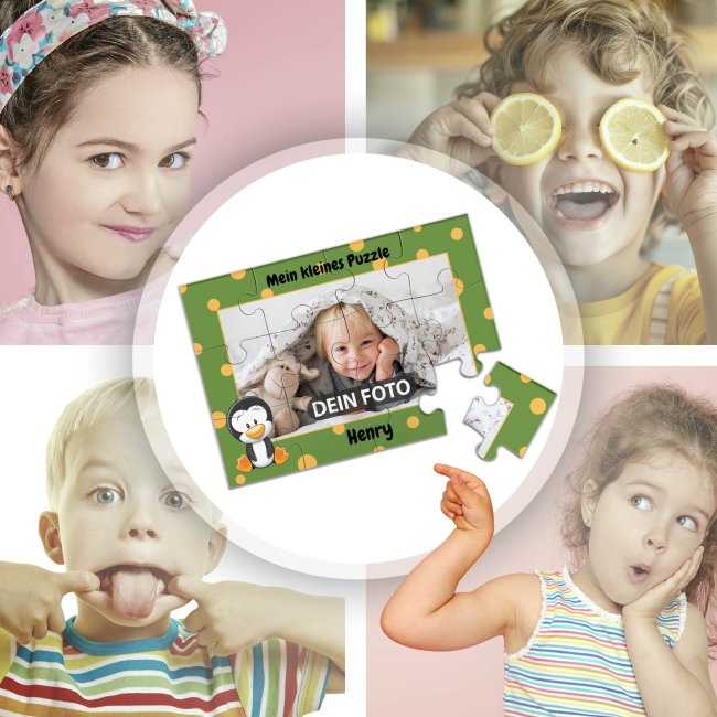 Holzpuzzle mit Foto selbst gestalten f&uuml;r Kinder - Kleines Puzzle mit Name - Pinguin - 12 Teile