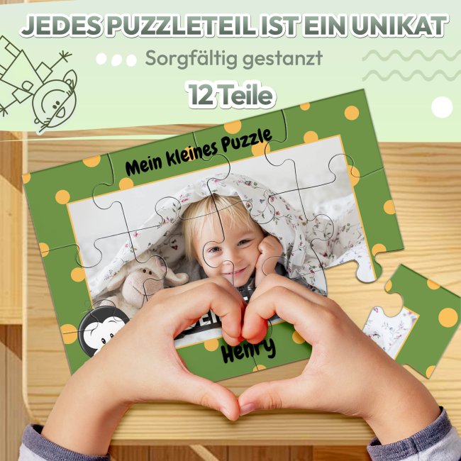 Holzpuzzle mit Foto selbst gestalten f&uuml;r Kinder - Kleines Puzzle mit Name - Pinguin - 12 Teile
