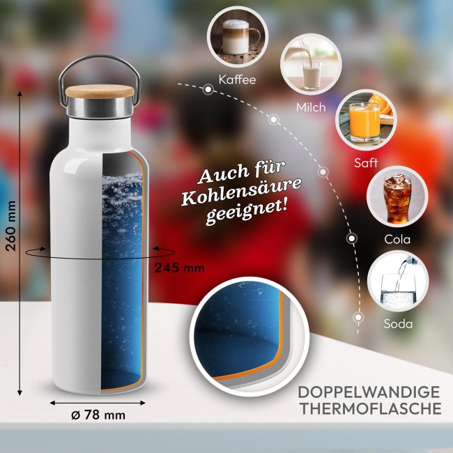 Trinkflasche mit Bambusdeckel  - MOVE IT! Gemeinsam mehr bewegen. - mit Name - 750 ml