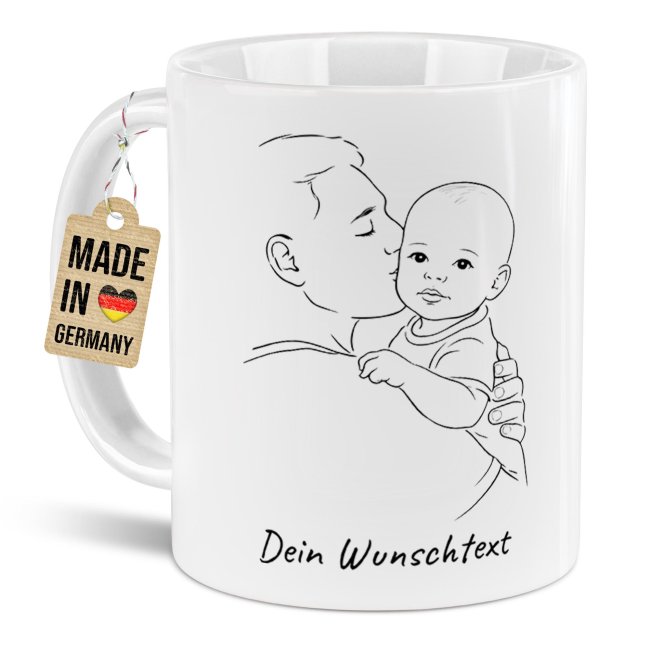 Personalisierte Tasse zum Vatertag - Line-Art - Papa und Kind - mit Name -