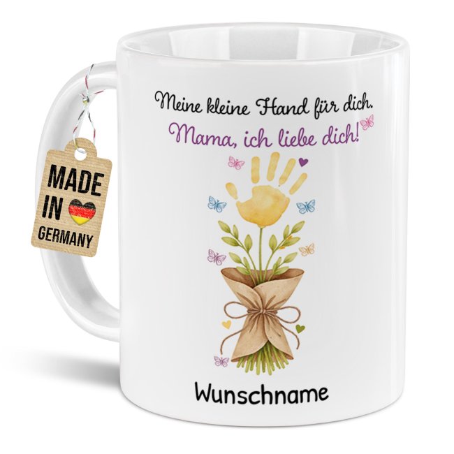 Personalisierte Muttertags-Tasse - Meine kleine Hand f&uuml;r dich Mama - mit Name - Wei&szlig;