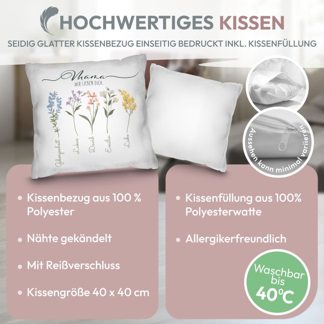 Personalisiertes Mama-Kissen - Mama wir lieben dich mit 3 Namen