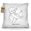 Mama-Kissen - Line-Art Mutter und Kind mit Wunschtext