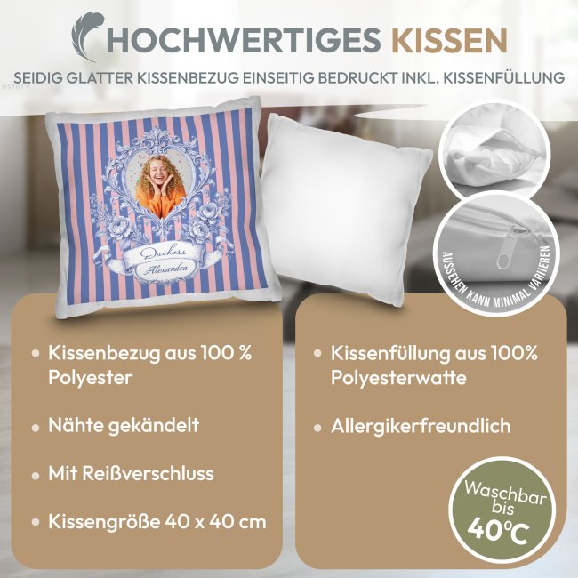 Personalisiertes Fotokissen - Royal Duchess Vintage Rahmen - mit Foto &amp; Name