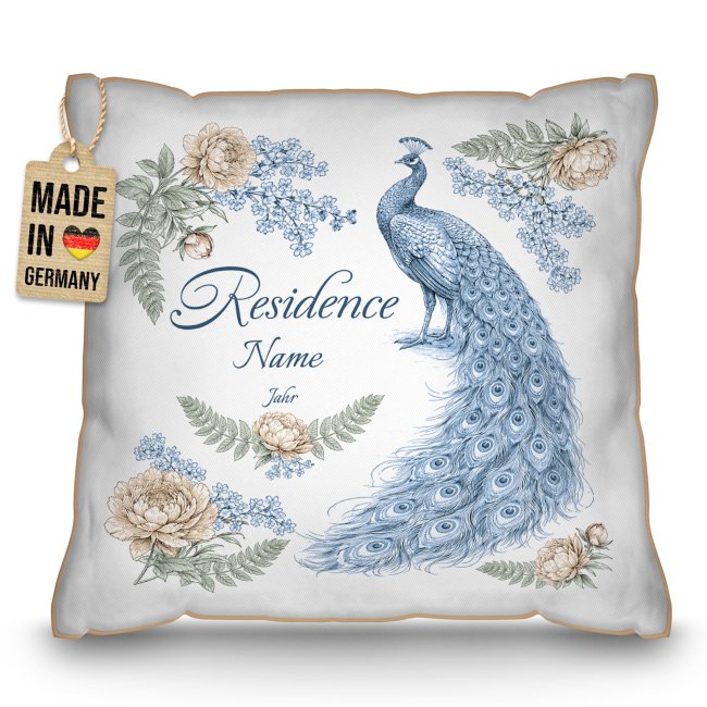 Personalisiertes Kissen - Vintage Pfau Residence - mit Name &amp; Jahr