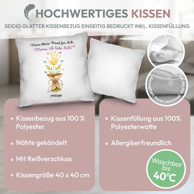 Personalisiertes Mama-Kissen - Handabdruck Blumenstrau&szlig; - mit Namen