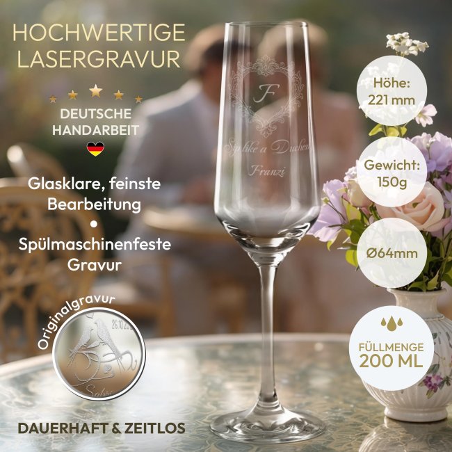 Sektglas mit Gravur - Royal Regency - Duchess Motiv - mit Name &amp; Initiale