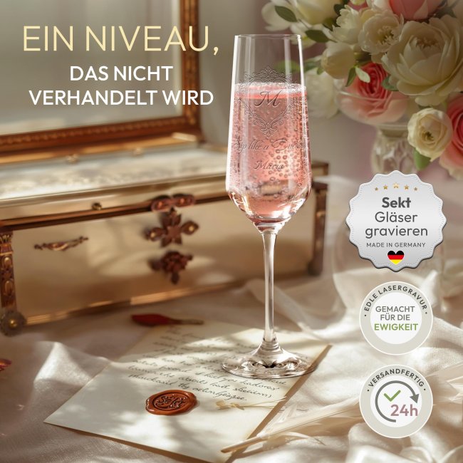 Sektglas mit Gravur - Royal Regency - Duchess Motiv - mit Name &amp; Initiale