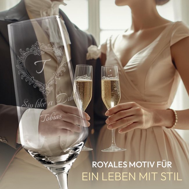 Sektglas mit Gravur - Royal Regency - Duke Motiv - mit Name &amp; Initiale