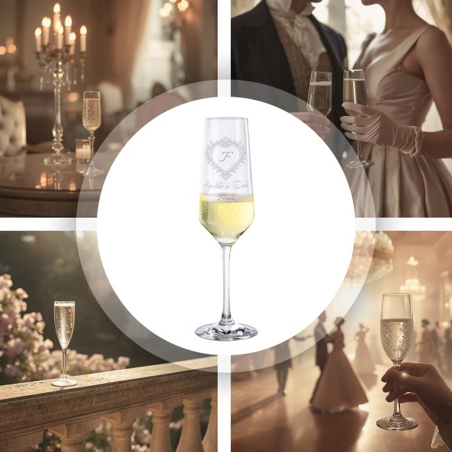 Sektglas mit Gravur - Royal Regency - Duke Motiv - mit Name &amp; Initiale