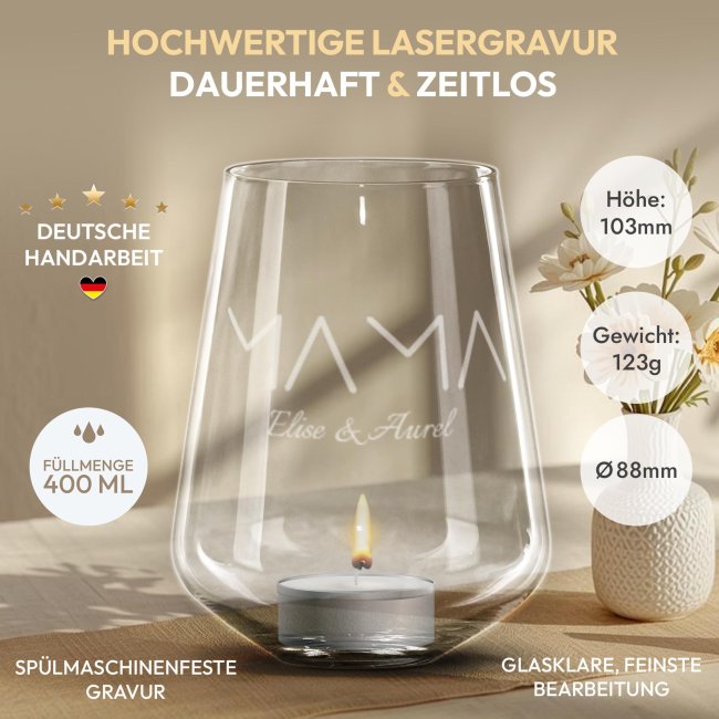 Windlicht Harmony mit Gravur - Geschenk f&uuml;r Mama - Minimalistisches Design - mit Name