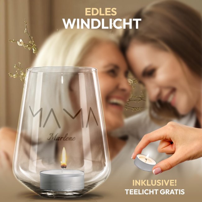 Windlicht Harmony mit Gravur - Geschenk f&uuml;r Mama - Minimalistisches Design - mit Name
