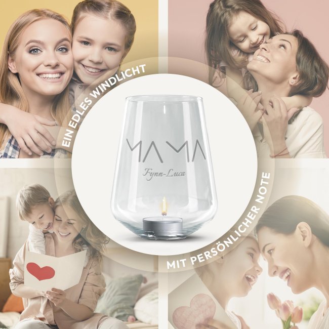 Windlicht Harmony mit Gravur - Geschenk f&uuml;r Mama - Minimalistisches Design - mit Name