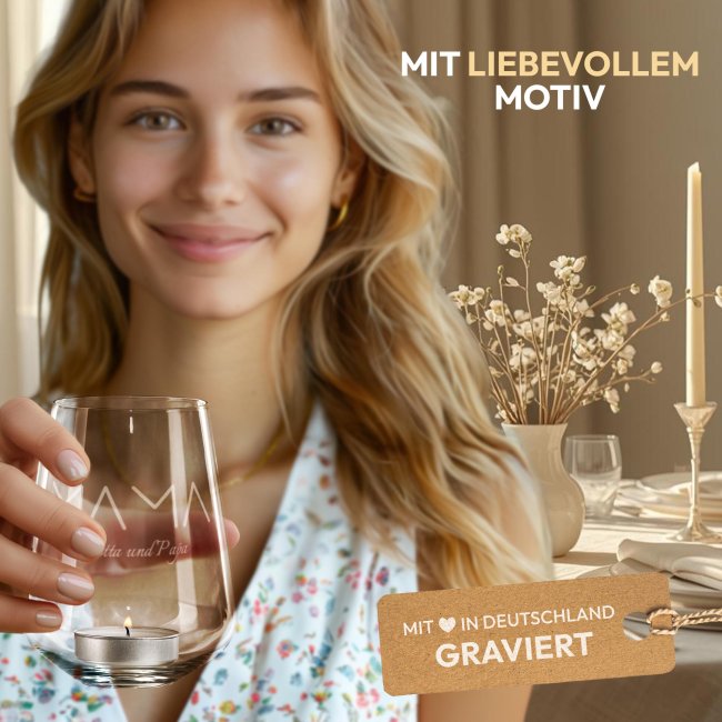 Windlicht Harmony mit Gravur - Geschenk f&uuml;r Mama - Minimalistisches Design - mit Name