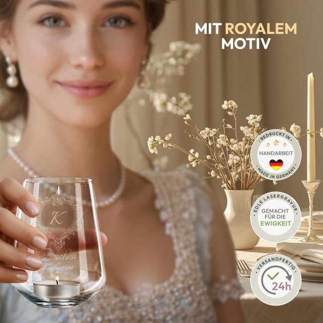 Windlicht Harmony mit Gravur - Royal Regency - Duchess Motiv - mit Name &amp; Initiale