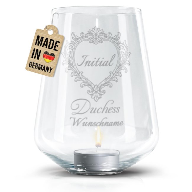 Windlicht Harmony mit Gravur - Royal Regency - Duchess Motiv - mit Name &amp; Initiale