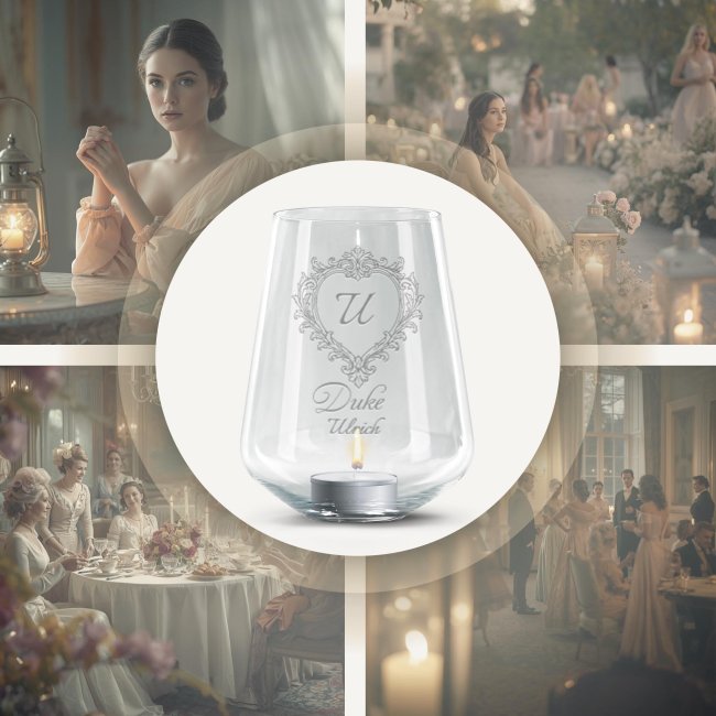 Windlicht Harmony mit Gravur - Royal Regency - Duke Motiv - mit Name &amp; Initiale