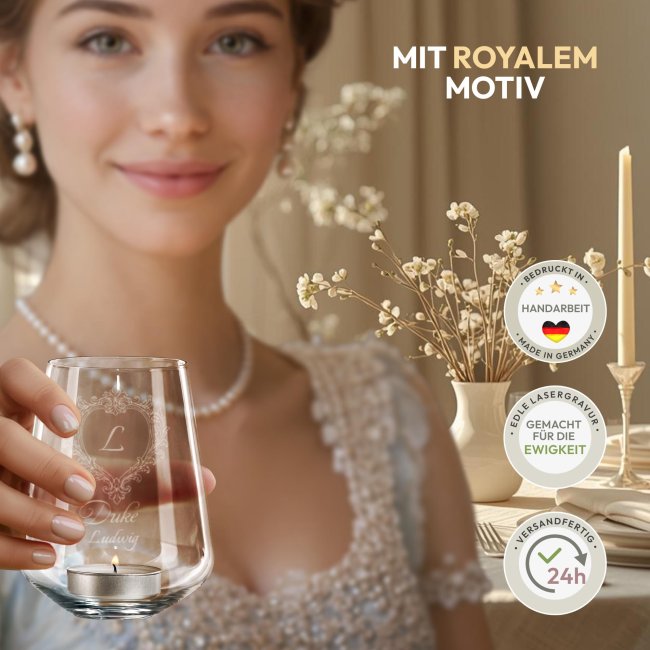 Windlicht Harmony mit Gravur - Royal Regency - Duke Motiv - mit Name &amp; Initiale