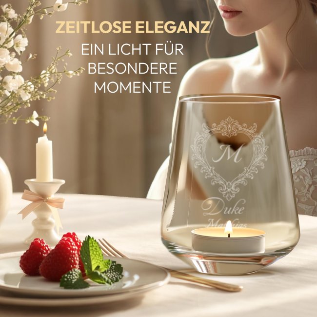 Windlicht Harmony mit Gravur - Royal Regency - Duke Motiv - mit Name &amp; Initiale