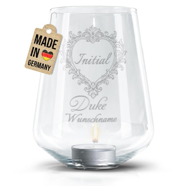 Windlicht Harmony mit Gravur - Royal Regency - Duke Motiv - mit Name &amp; Initiale