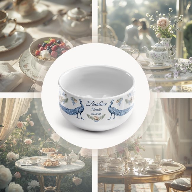 M&uuml;slisch&uuml;ssel mit Motiv - Royal Regency - Elegantes Pfauen Motiv - mit Name &amp; Jahr