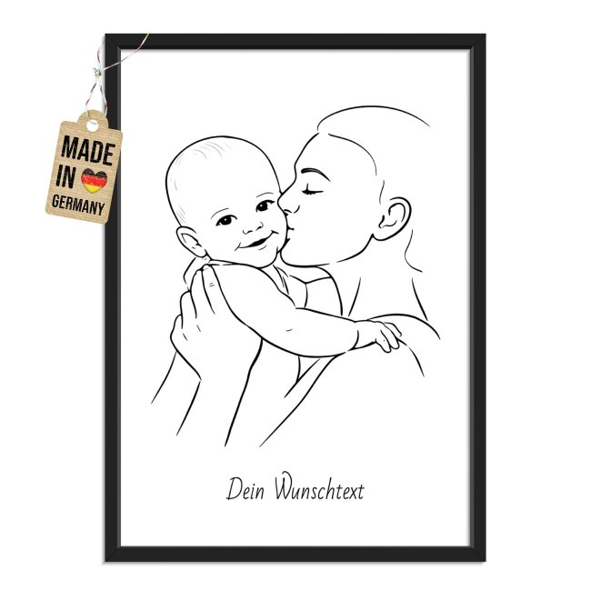 Fotodruck - Mutter-Kind-Silhouette - Mit Text