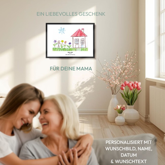 Fotodruck - Kinderzeichnung - Mit Bild &amp; Text - Querformat