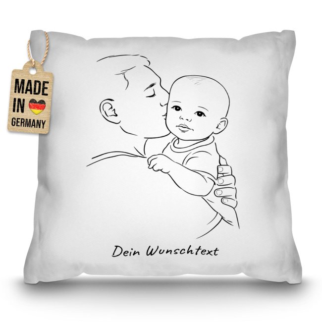 Personalisiertes Papa-Kissen - Line-Art - Vater und Kind - 40 x 40 cm,
