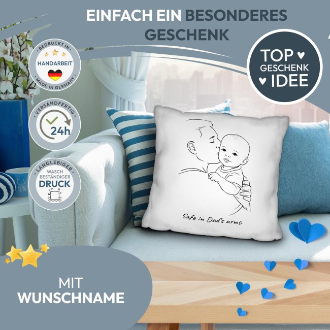 Personalisiertes Papa-Kissen - Line-Art - Vater und Kind - 40 x 40 cm,