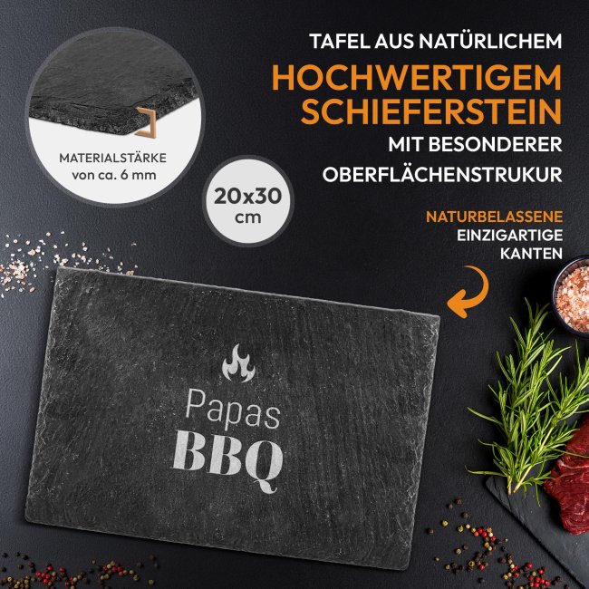 Personalisierte Schieferplatte mit Gravur f&uuml;r M&auml;nner - BBQ mit Wunschname - 20x30 cm