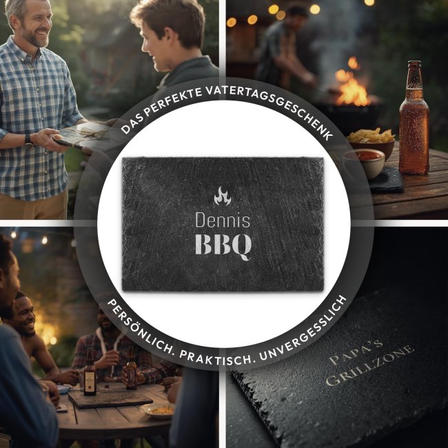 Personalisierte Schieferplatte mit Gravur f&uuml;r M&auml;nner - BBQ mit Wunschname - 20x30 cm
