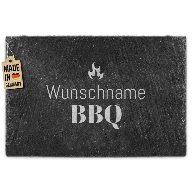 Personalisierte Schieferplatte mit Gravur f&uuml;r M&auml;nner - BBQ mit Wunschname - 20x30 cm