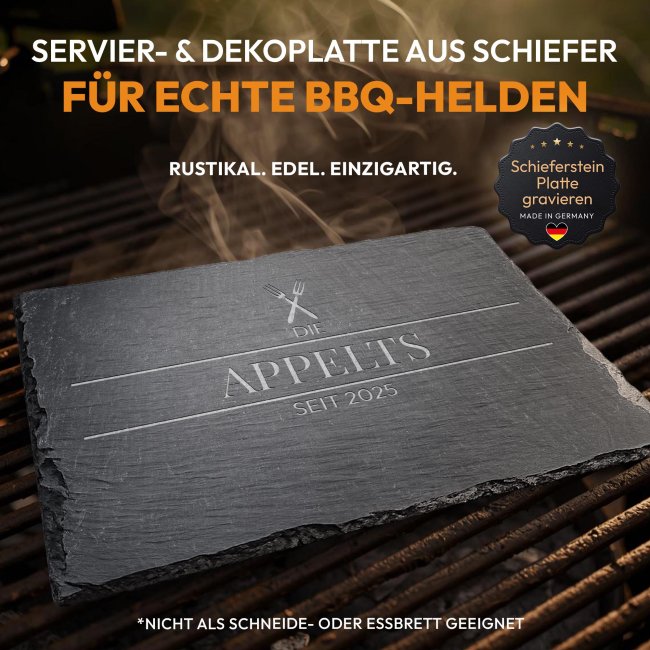 Personalisierte Schieferplatte mit Gravur f&uuml;r die Familie - mit Name &amp; Jahr - 20x30 cm