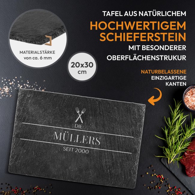 Personalisierte Schieferplatte mit Gravur f&uuml;r die Familie - mit Name &amp; Jahr - 20x30 cm
