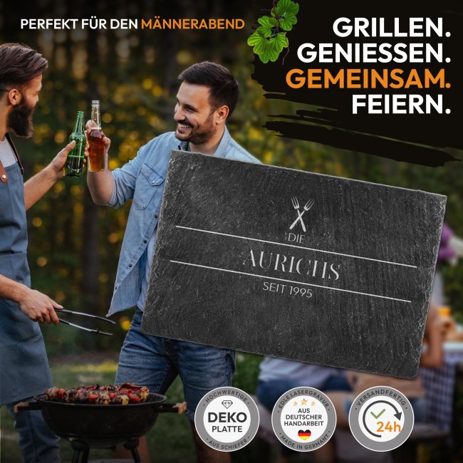 Personalisierte Schieferplatte mit Gravur f&uuml;r die Familie - mit Name &amp; Jahr - 20x30 cm
