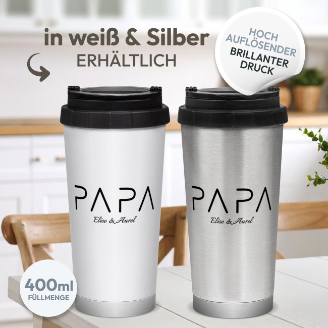 Personalisierter Thermobecher f&uuml;r Papa - Minimalistischer PAPA Schriftzug - mit Wunschtext, 400 ml